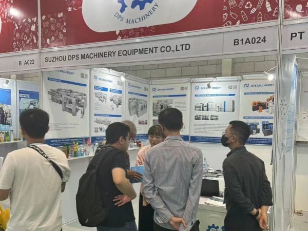 DPS Machinery liquid packaging production line equipment showcase at international beverage industry expo